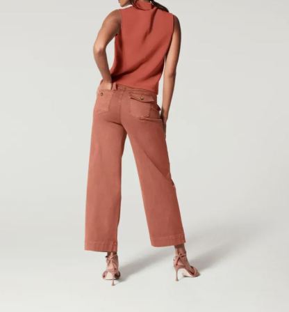 Stretch Twill Cropped Wide Leg Pant -Pink Laura
