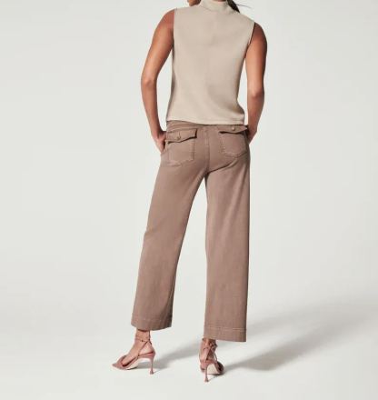 Stretch Twill Cropped Wide Leg Pant -Pink Laura
