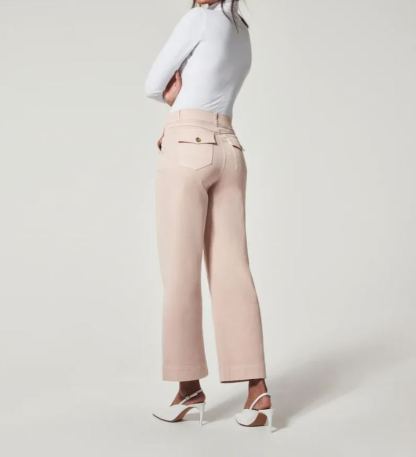 Stretch Twill Cropped Wide Leg Pant -Pink Laura