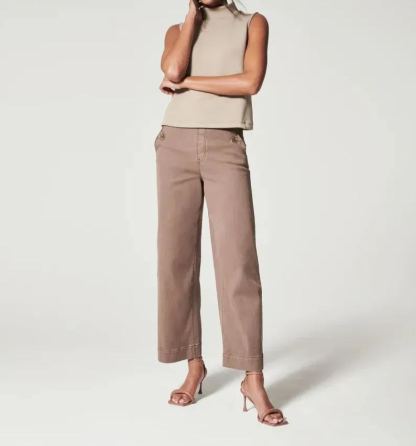 Stretch Twill Cropped Wide Leg Pant -Pink Laura