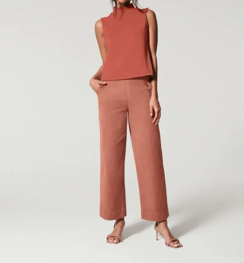 Stretch Twill Cropped Wide Leg Pant -Pink Laura