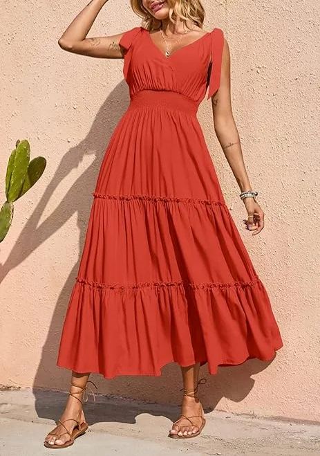 New🔥Women's Cross Neck Summer Sleeveless Tiered Maxi Dress💝-hivebabe.com