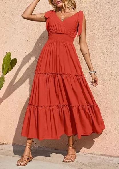 New🔥Women's Cross Neck Summer Sleeveless Tiered Maxi Dress💝-hivebabe.com