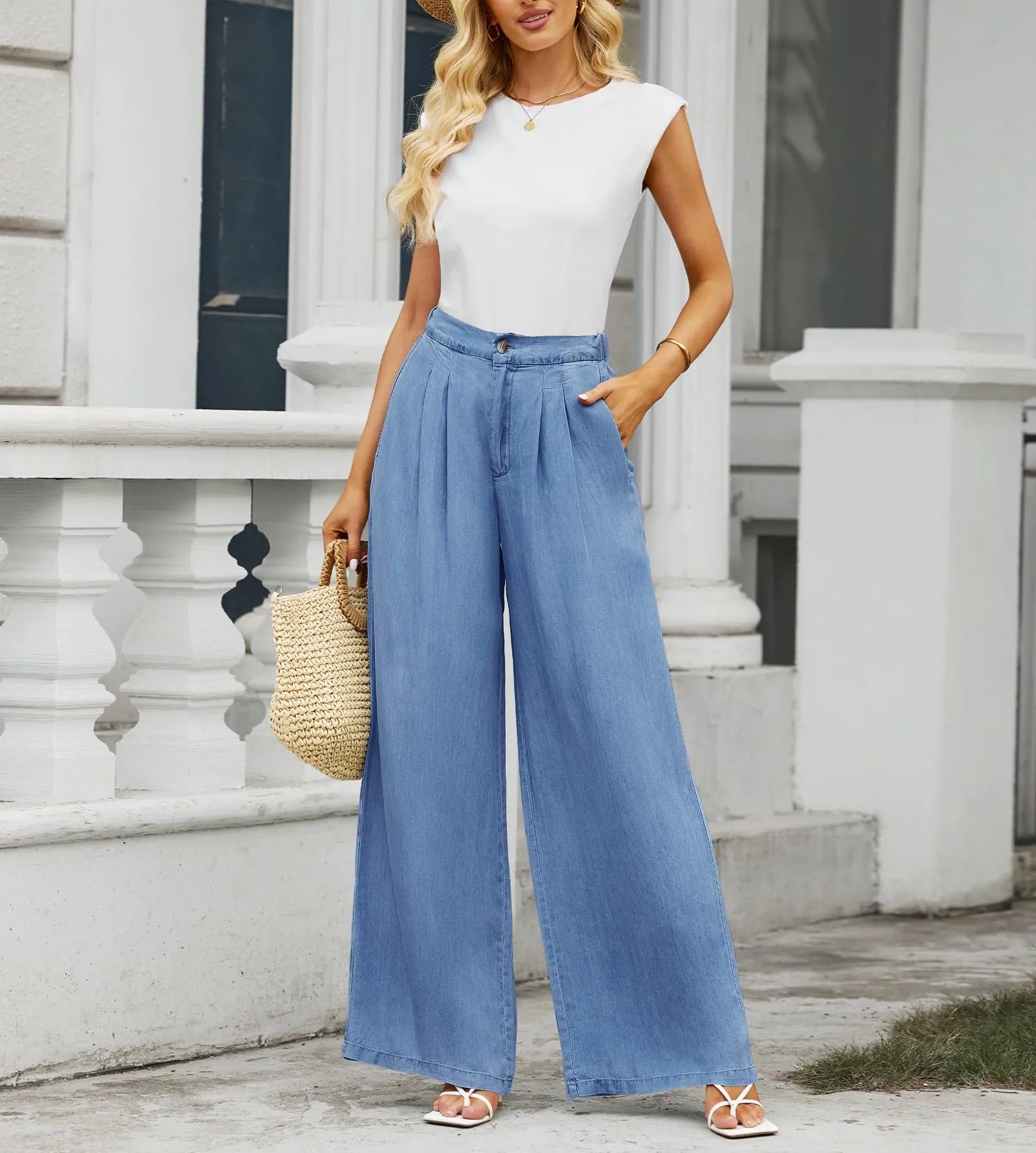 Wide Leg Pants for Women High Waisted Jeans-hivebabe.com