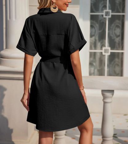 Women's Shirt Mini Dresses with Belt-hivebabe.com
