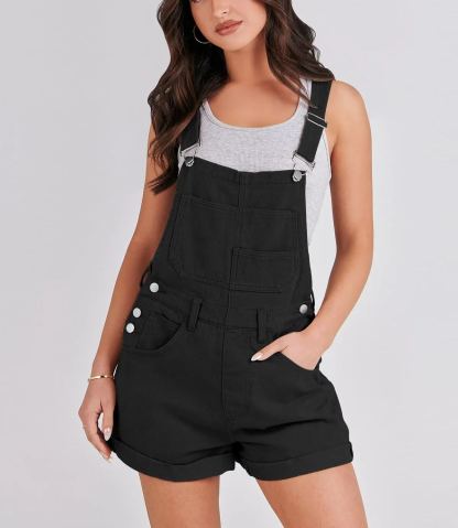 Womens Loose Fit Adjustable Strap Jean Bibs Jumpsuit