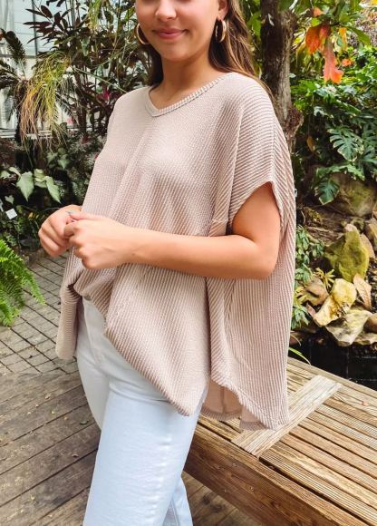 Corded V Neck Handkerchief Hem Top