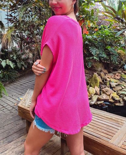 Corded V Neck Handkerchief Hem Top