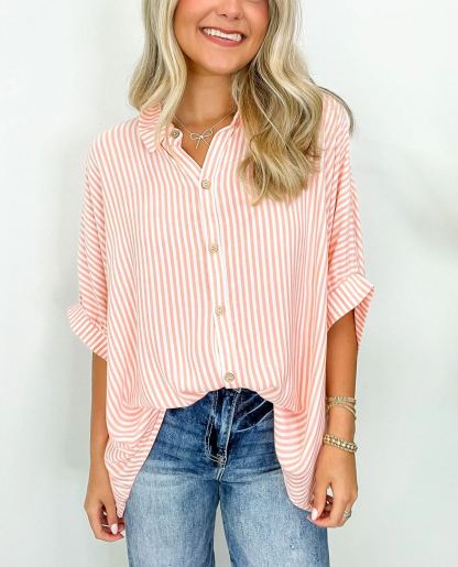 JoJo Striped Button Down Relaxed Top