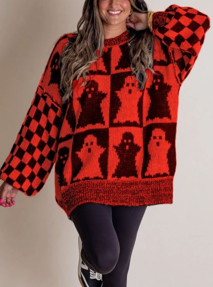2024 Halloween Checkered Sweater-SPOOKY SEASON(40% OFF now!!!)