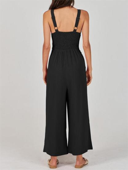 🔥2024 Hot Sale 🔥V NECK SMOCKED CUTOUT HIGH WAIST  ROMPERS-hivebabe.com