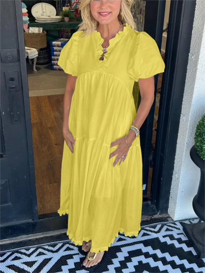 ✨Women's Ruffled V-Neck Puff Sleeve Dress (Buy 2 Free Shipping)