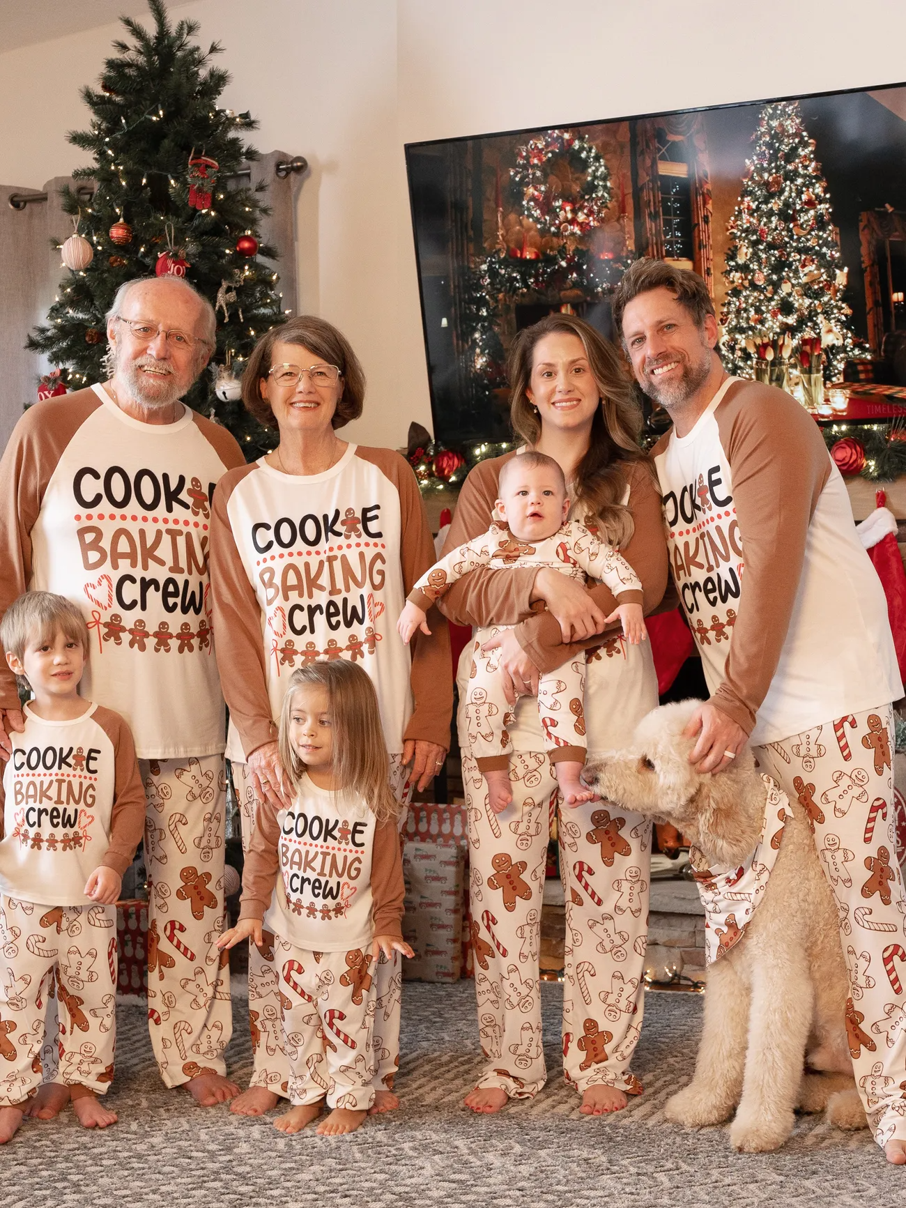 Christmas Pajamas Brown Gingerbread Pants & Letter Long Sleeve pj set