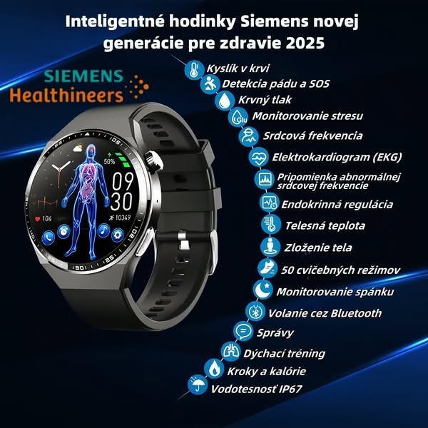 Hodinky Siemens s neinvazívnou laserovou terapiou monitorujú srdcovú frekvenciu, krvný tlak a hladinu cukru v krvi v reálnom čase.