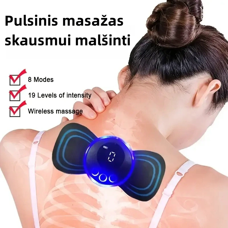 Mini nešiojamas kaklo ir nugaros masažuoklis su EMS Electric Pulse technologija, skirtas raumenų atpalaidavimui ir skausmui malšinti
