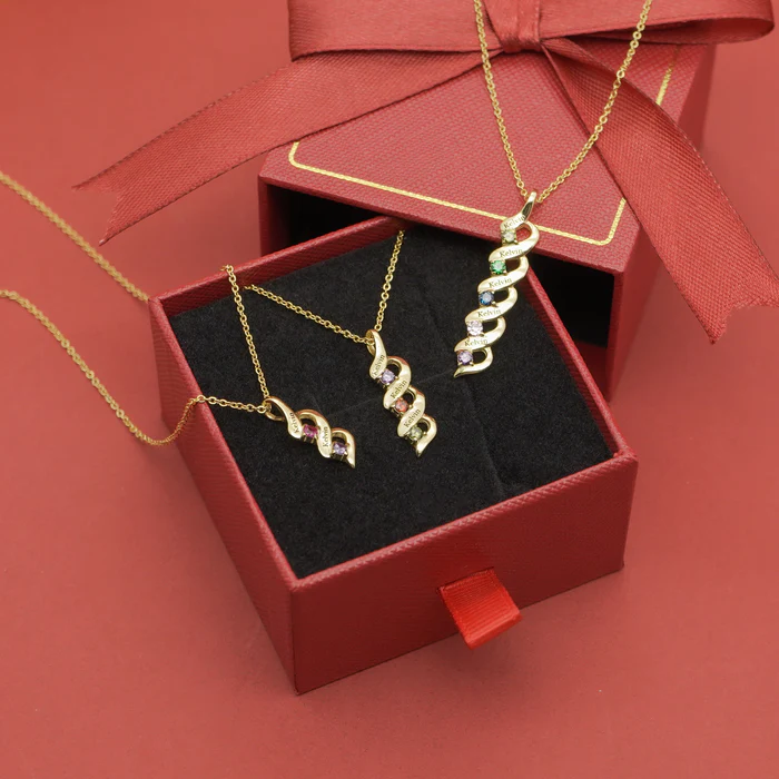3 Names-Customized Necklace Cascading Pendant with 3 Birthstones Engraving 3 Names Gifts for Her