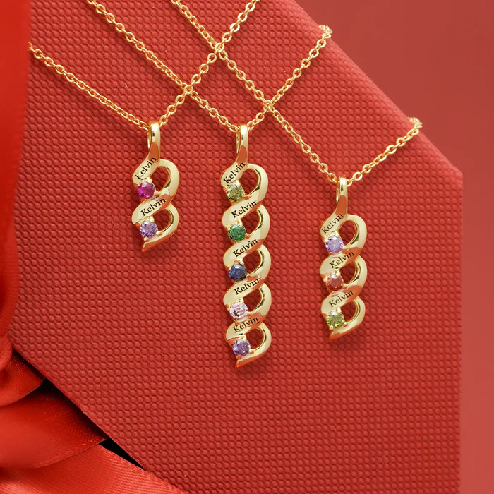 3 Names-Customized Necklace Cascading Pendant with 3 Birthstones Engraving 3 Names Gifts for Her