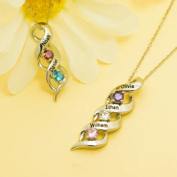 3 Names-Customized Necklace Cascading Pendant with 3 Birthstones Engraving 3 Names Gifts for Her