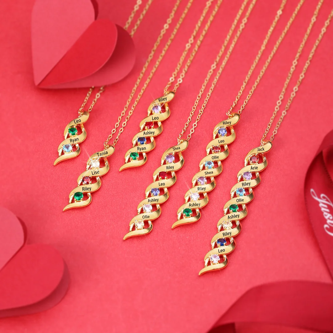 3 Names-Customized Necklace Cascading Pendant with 3 Birthstones Engraving 3 Names Gifts for Her