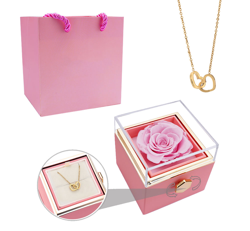 📿50% reducere - Colier cu inimă dublă personalizabilă cu cutie rotativă