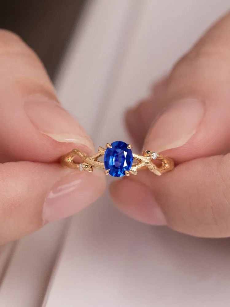 Anel de safira natural 14k