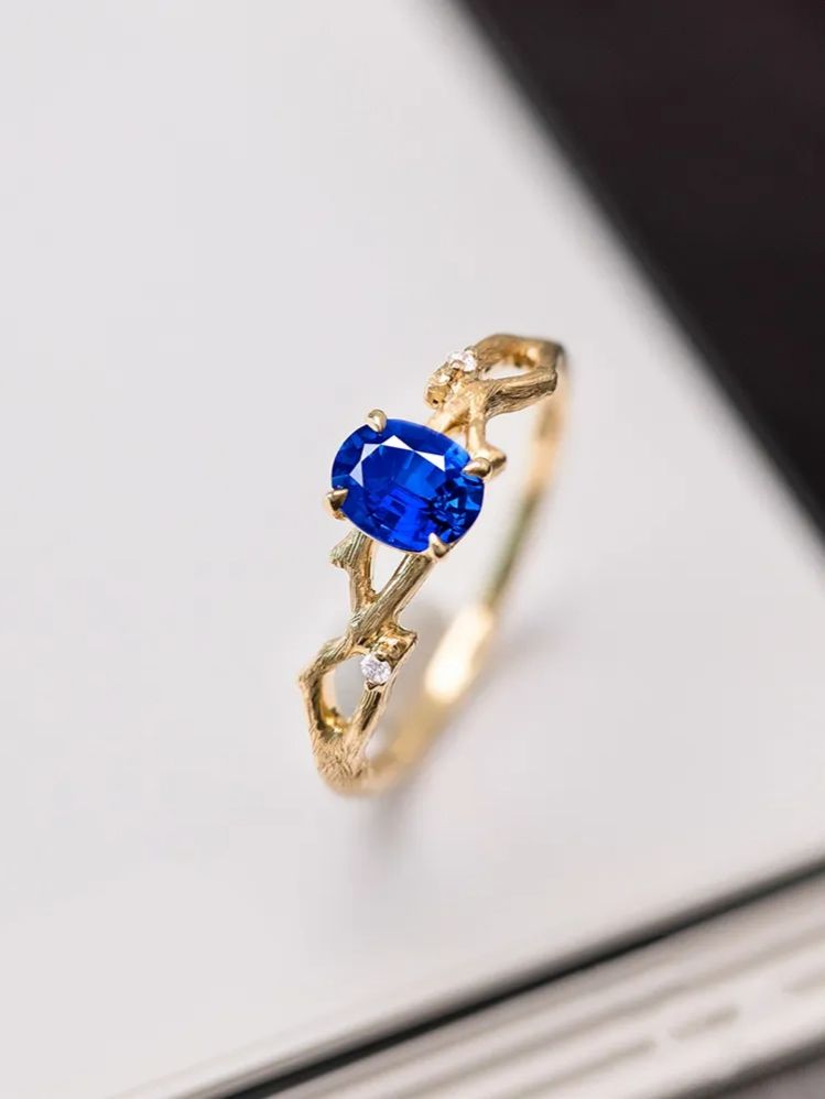 Anel de safira natural 14k