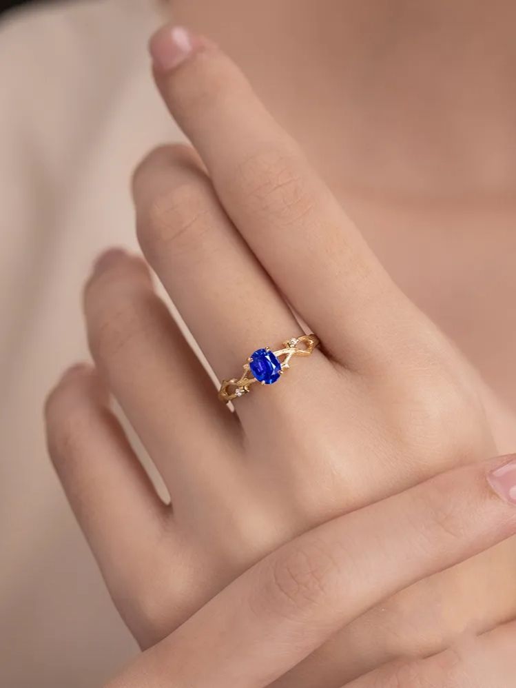 Anel de safira natural 14k
