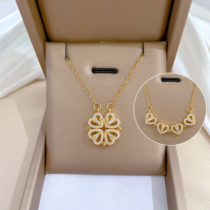 💥Desconto por tempo limitado💎Colar de trevo de quatro folhas da sorte colar com pingente em forma de coração moderno e elegante