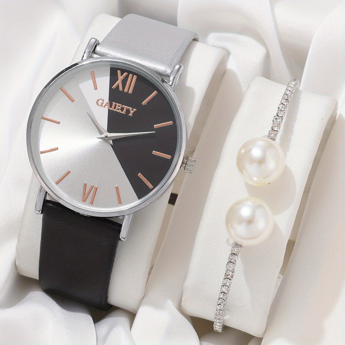 Relógio de quartzo com costura simples de duas cores pulseira de couro PU requintada