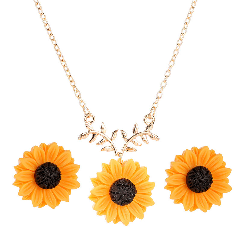HAIAISO Sunflower Dangle Drop Earrings Sunflower Necklace for Women Handmade Sunflower Jewelry Set Gift
