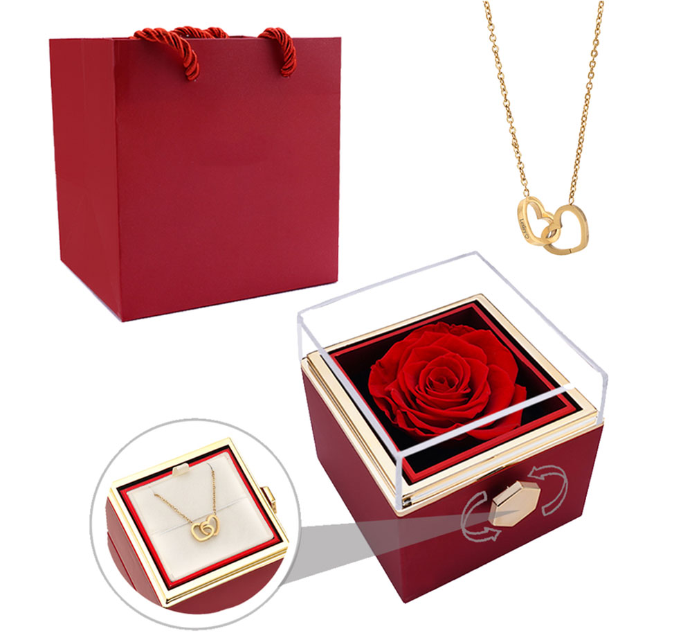 📿50% reducere - Colier cu inimă dublă personalizabilă cu cutie rotativă