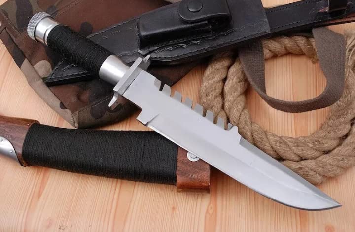 🔥Faca de comando de aço D2 feita à mão, faca de sobrevivência para acampamento e caminhada com bainha de couro (Arnold Schwarzenegger e Stallone recomendam faca de sobrevivência)