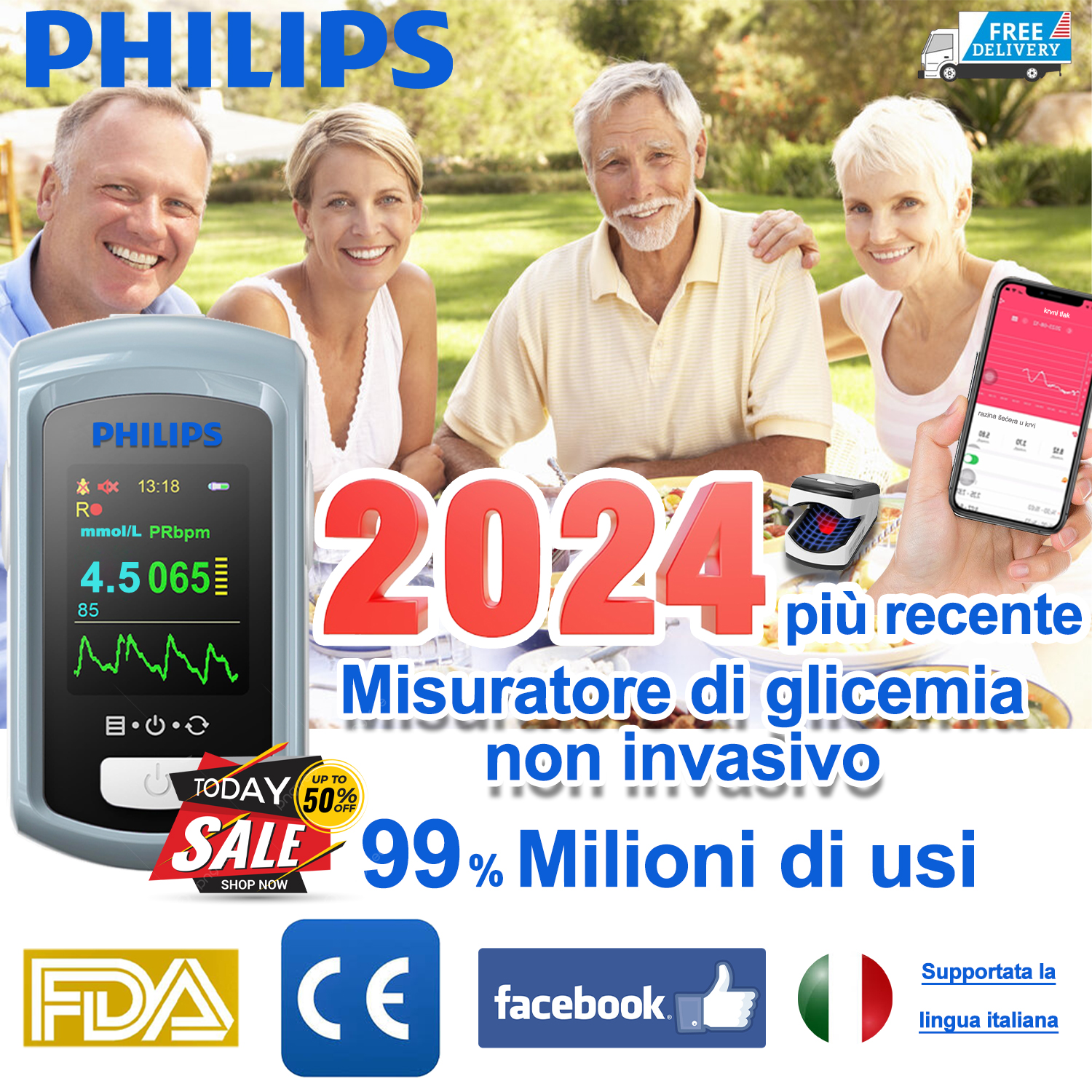 Misuratore laser non invasivo della glicemia Philips 2024, non è richiesto il prelievo del sangue