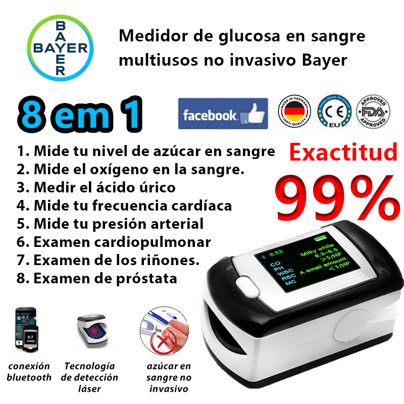 Medidor de glucosa en sangre no invasivo Bayer (medición de 5 segundos/99% de precisión)