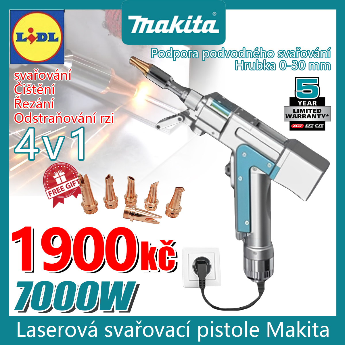 🚀 Speciální nabídka posledního dne! Makita 7000W inovativní přenosná laserová svařovací pistole 4v1 (svařování + čištění + řezání + odstraňování rzi)
