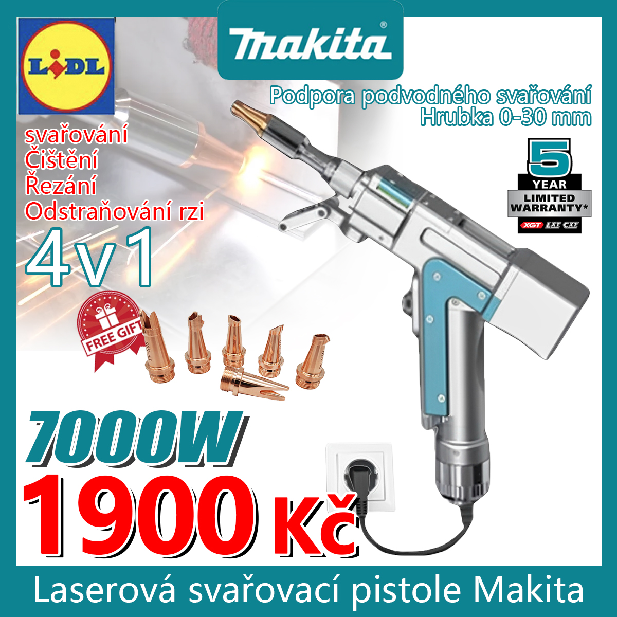 🚀 Speciální nabídka posledního dne! Makita 7000W inovativní přenosná laserová svařovací pistole 4v1 (svařování + čištění + řezání + odstraňování rzi)