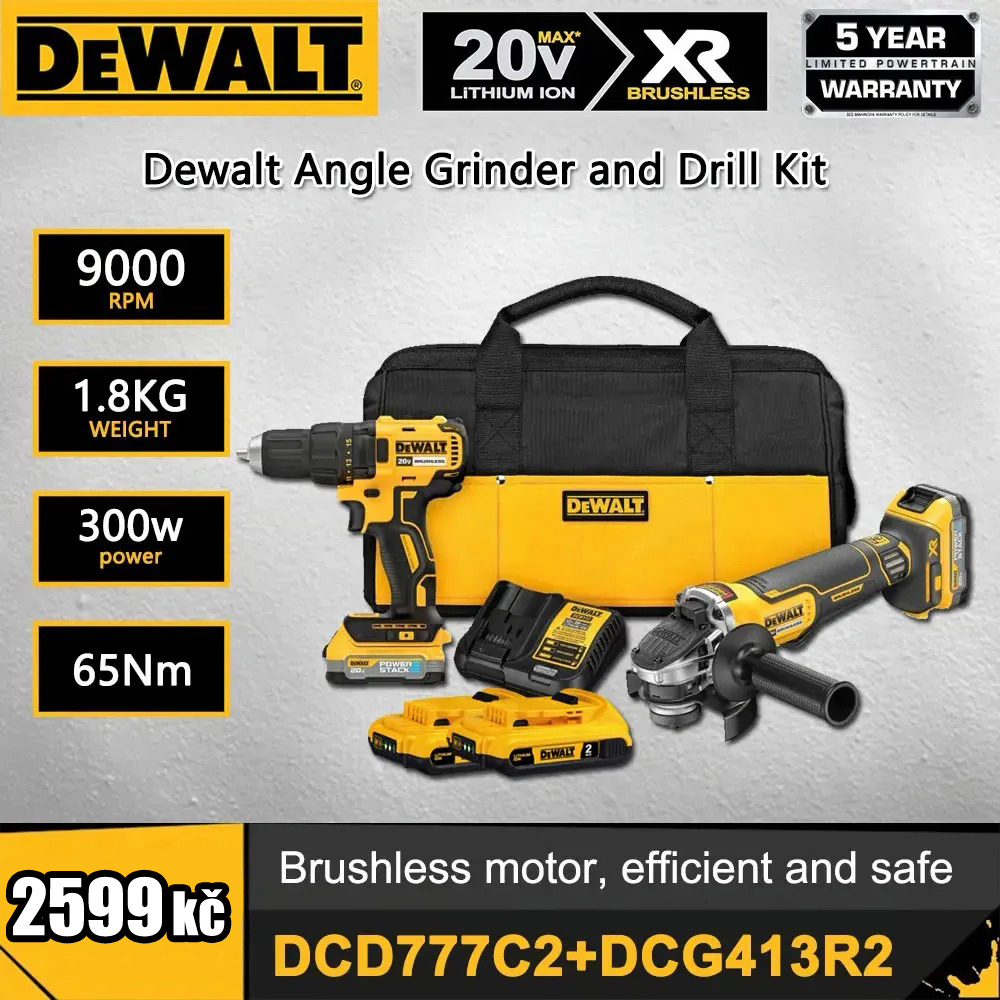 【Noworoczna promocja】Zestaw Dewalt: szlifierka kątowa + wiertarka Cena regularna: 1280 zł Cena promocyjna: 490 zł Tylko 300 zestawów dostępnych! Zamów teraz!