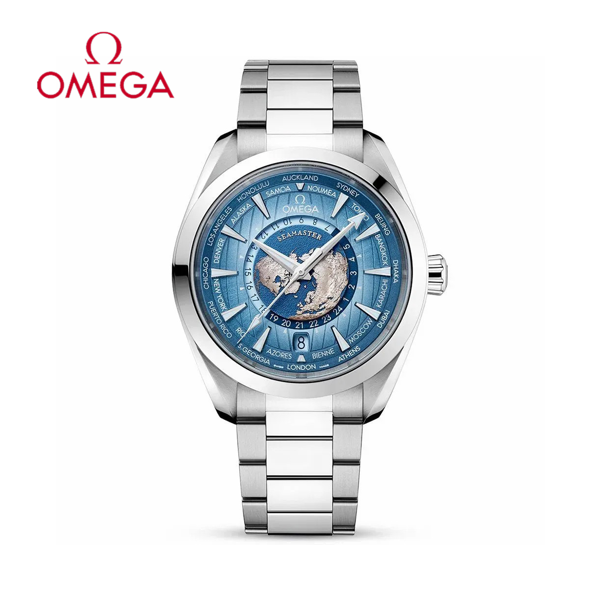 Pánské hodinky Seamaster Aqua Terra GMT Worldtimer 43mm letní modrý ciferník