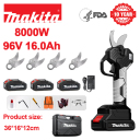 LED displej napájení (36 hodin výdrže baterie) 8000W bezkomutátorový motor lithiové nůžky na zahradu + baterie 96V 16,0Ah*3+nabíječka+slitinová čepel SK9*4+box na nářadí+mazivo+brýle, záruka 10 let