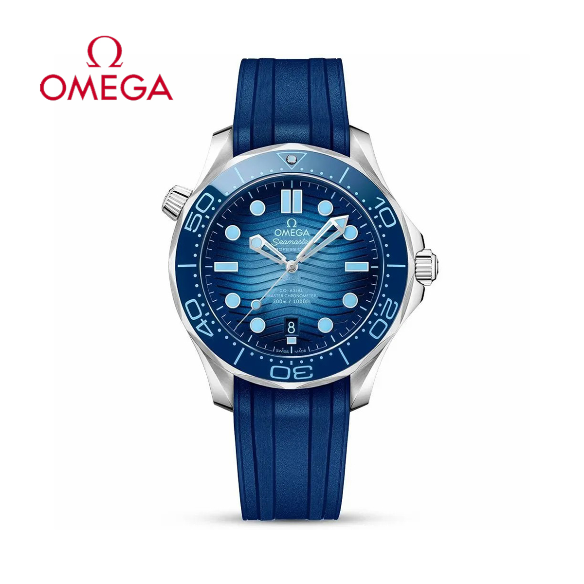 Hodinky s gumovým páskem Seamaster Diver 300m 42mm letní modrý ciferník