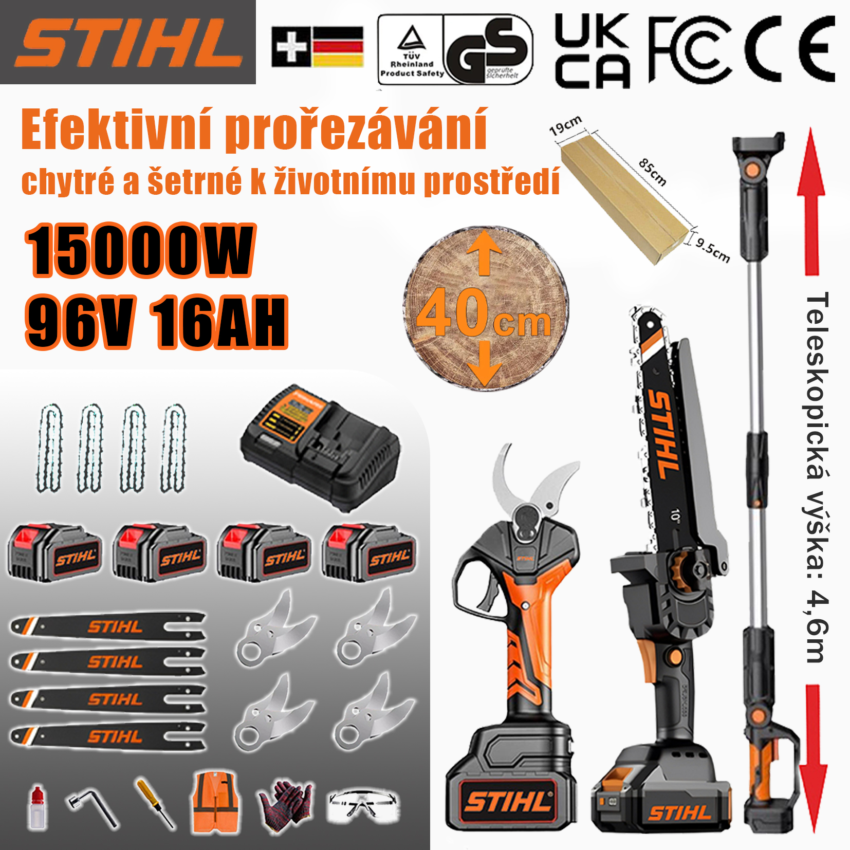  Sada bezkartáčové elektrické řetězové pily a nůžek na větve STIHL s lithium-iontovým pohonem