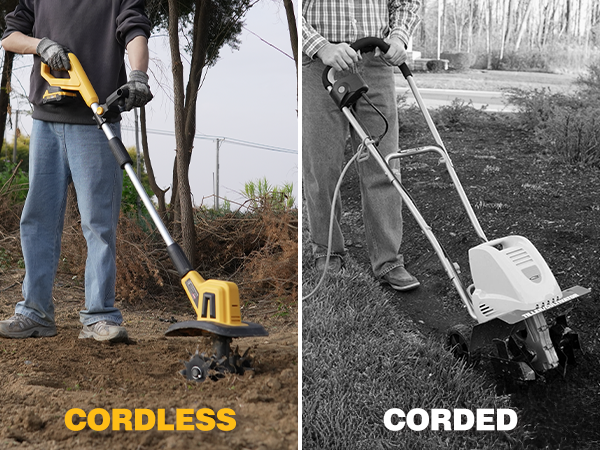 Amazon.com : Alloyman 20V Cordless Tiller Cultivator, 360RPM Electric Garden Tiller, with 2 * 2.0Ah Batteries & Charger, 9In Tilling Width and 6.6In Depth Garden Rototiller for Lawn/Gardening/Soil Cultivation : Patio, Lawn