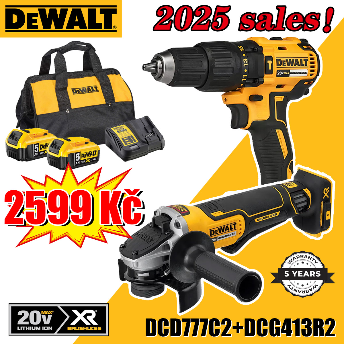 Odpočítávání do nejnižší ceny novinek DEWALT v roce 2025 - úhlová bruska DEWALT + elektrická vrtačka! Objednejte si nyní za pouhých 2599 Kč!