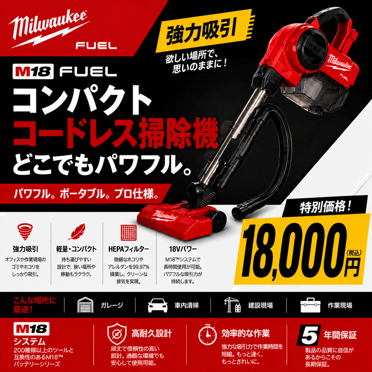 💥【公式正規品】ミルウォーキー M18FCVL-0 M18 FUEL 18V 大型バキューム