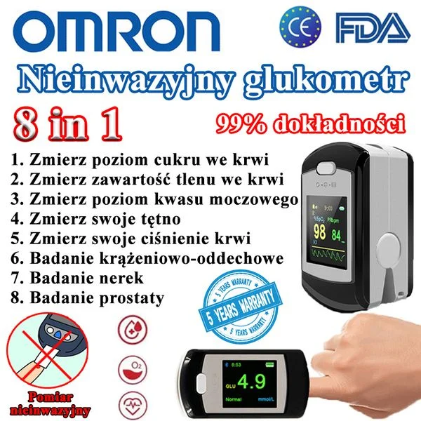 Nieinwazyjny glukometr Omron (pomiar 5 sekund/dokładność 99%)