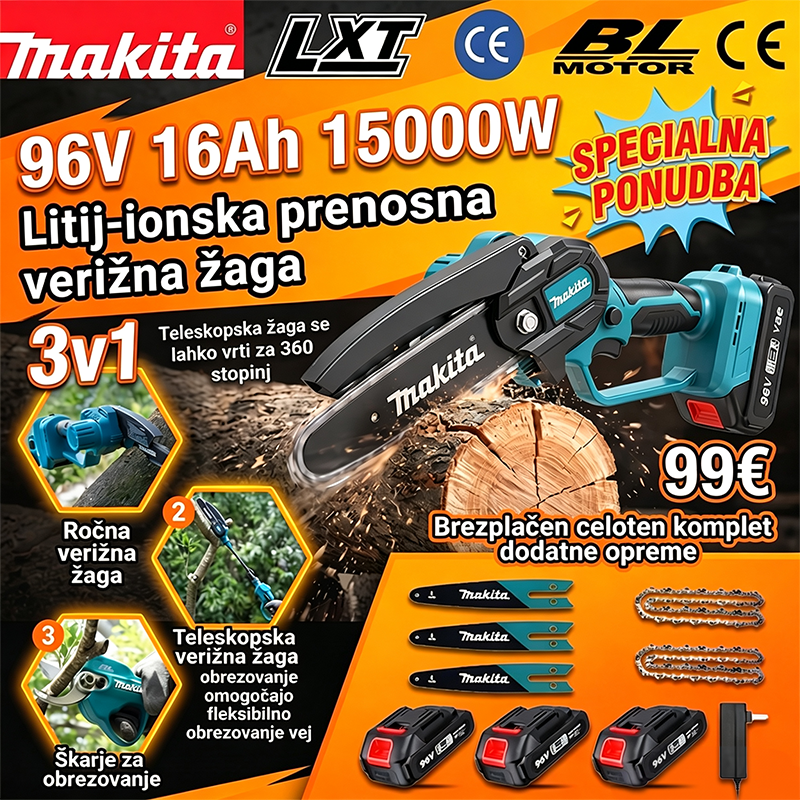 🥳🥳Teleskopska žaga Makita 3-v-1 z litijevo baterijo 15000 W s podaljškom in škarjami za obrezovanje🌳