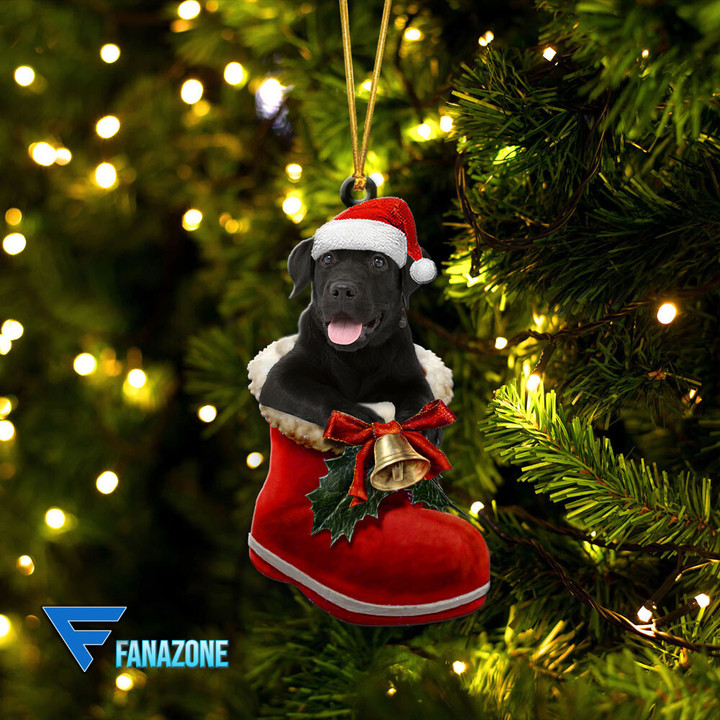 Labrador retriever black In Santa Boot Christmas Hanging Ornament