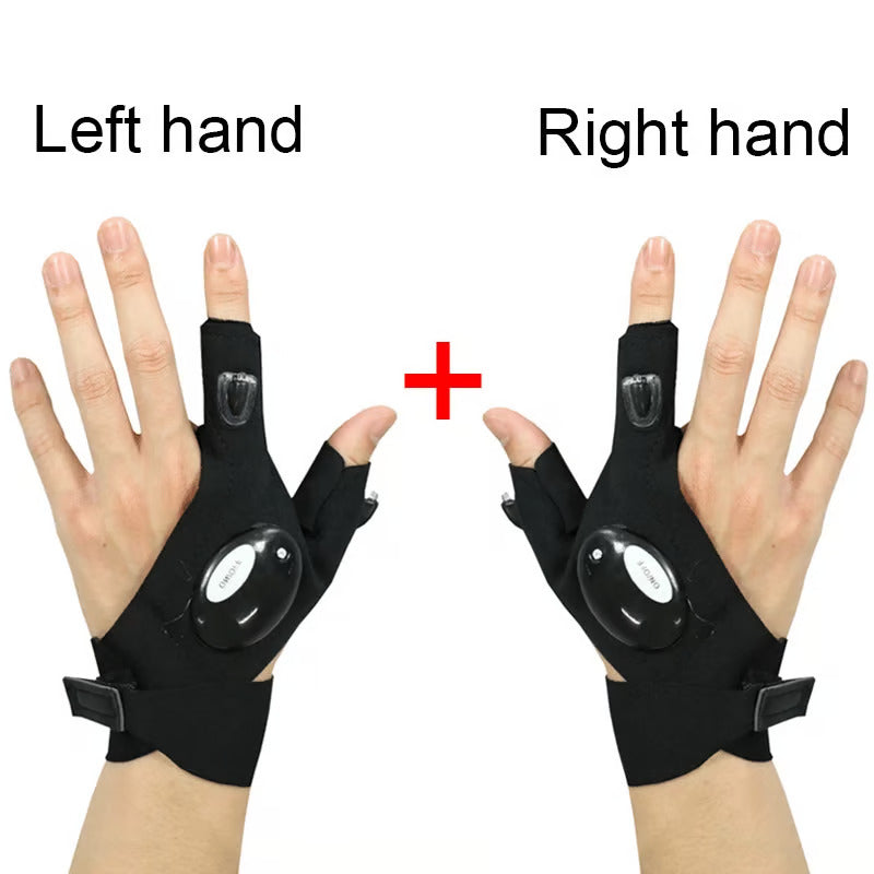 Hands-Free LED Half Finger Gloves - LED Flashlight Waterproof Gloves