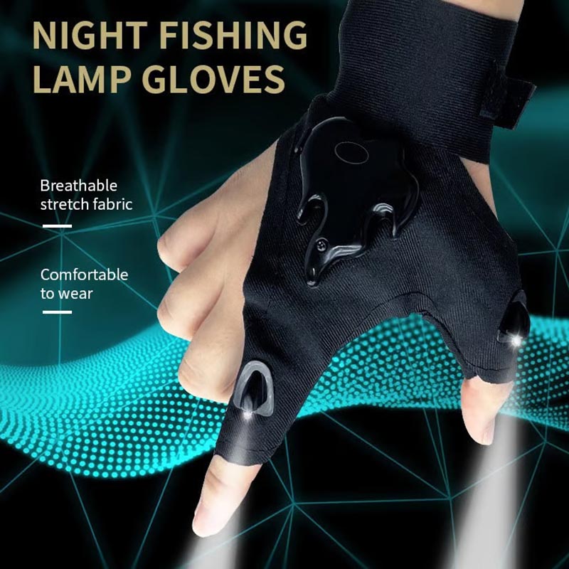 Hands-Free LED Half Finger Gloves - LED Flashlight Waterproof Gloves