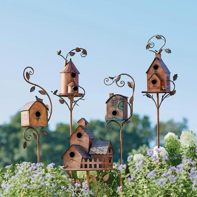 Metal Birdhouse Garden Stakes